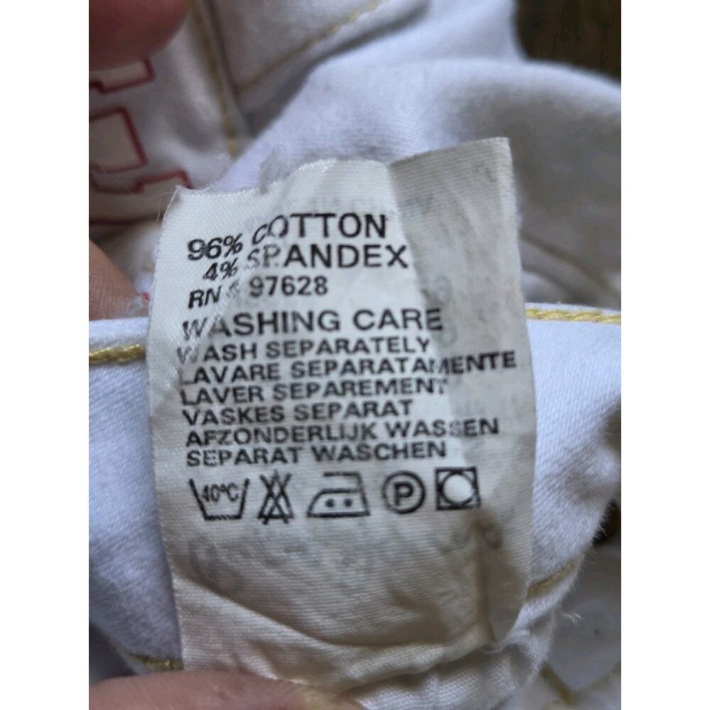Y2K Pepe Jeans London Capri Pants Patchwork Logo Spellout Embroidered White 29 - Picture 5 of 9